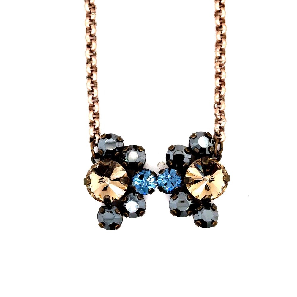 Sabika Austrian Crystal Cluster Necklace Antique Brass 16-19 Inch Adjustable